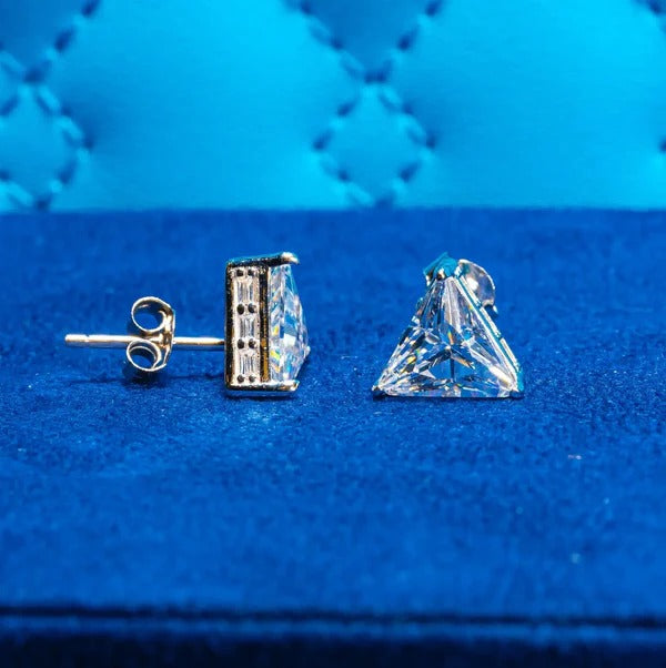 Moissanite Triangle &amp; Baguette Cut Stud Earrings - 925 Silver - D Colour - VVS1
