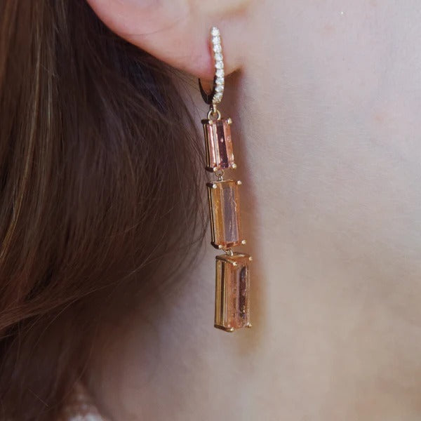 Imperial Topaz and Diamond Three-Tier Drop Earrings