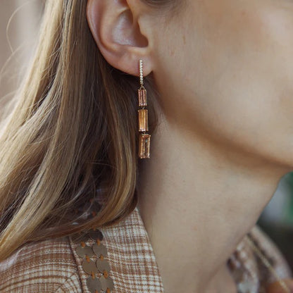 Imperial Topaz and Diamond Three-Tier Drop Earrings