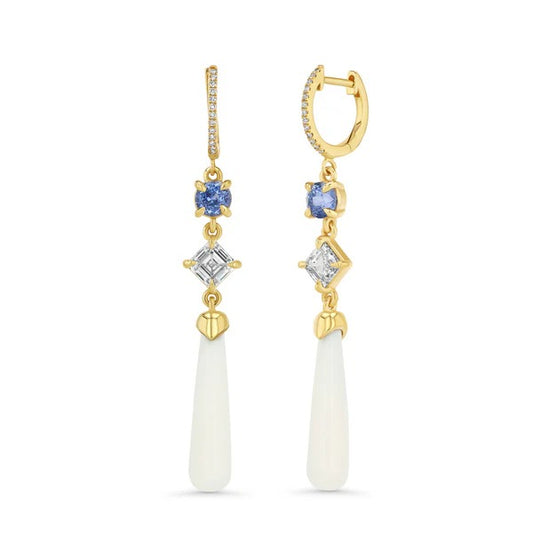 Sapphire, Diamond &amp; Coral Drop Earrings