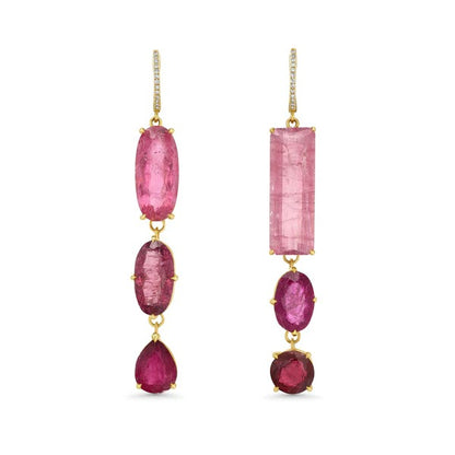 PINK TOURMALINE THREE STONE DROP EARRINGS