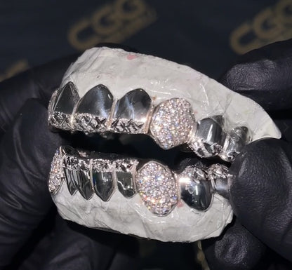 Diamond Cut & Diamond Dust Tips with Iced Fangs Grillz