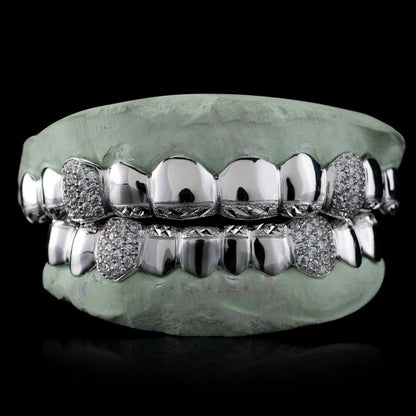 Diamond Cut & Diamond Dust Tips with Iced Fangs Grillz