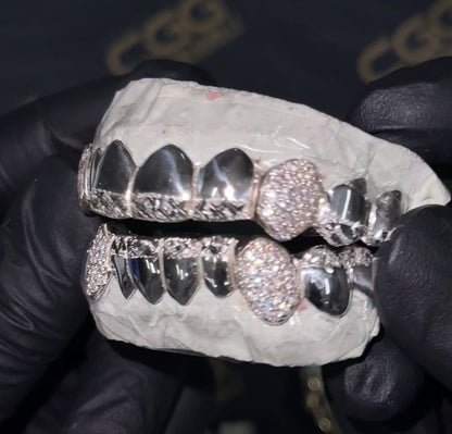 Diamond Cut & Diamond Dust Tips with Iced Fangs Grillz
