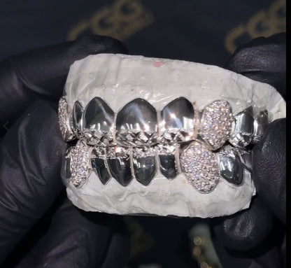 Diamond Cut & Diamond Dust Tips with Iced Fangs Grillz