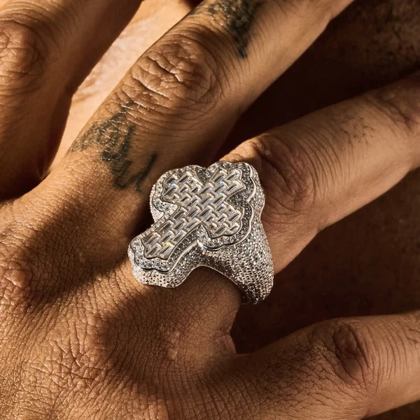 Moissanite Fleur Cross Ring - 925 Silver - D Colour - VVS1