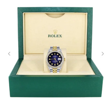 Diamond Gold Rolex Watch For Men 16233 | 36Mm | Blue Dial | Jubilee Band