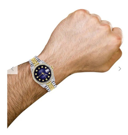 Diamond Gold Rolex Watch For Men 16233 | 36Mm | Blue Dial | Jubilee Band