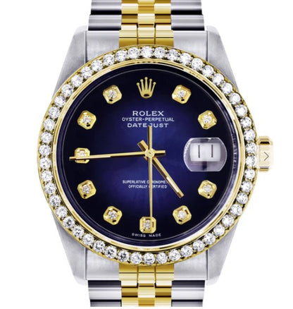 Diamond Gold Rolex Watch For Men 16233 | 36Mm | Blue Dial | Jubilee Band