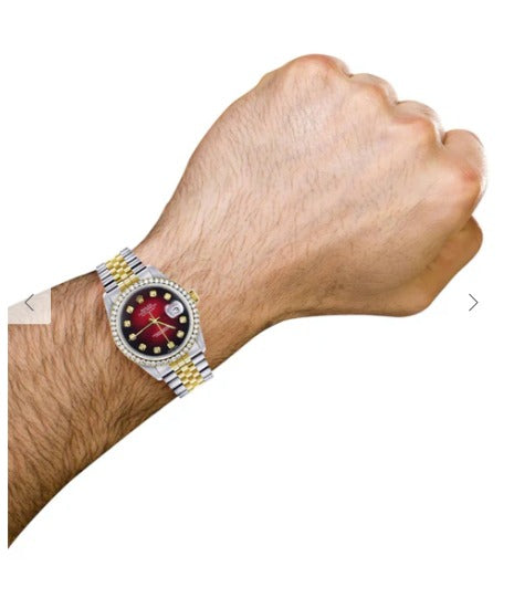 Gold Rolex Datejust Watch 16233 for Men | 36Mm | Red Dial | Jubilee Band