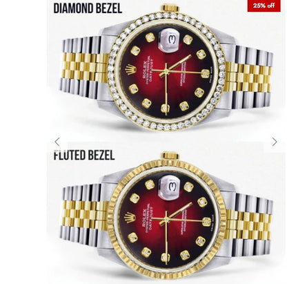 Gold Rolex Datejust Watch 16233 for Men | 36Mm | Red Dial | Jubilee Band