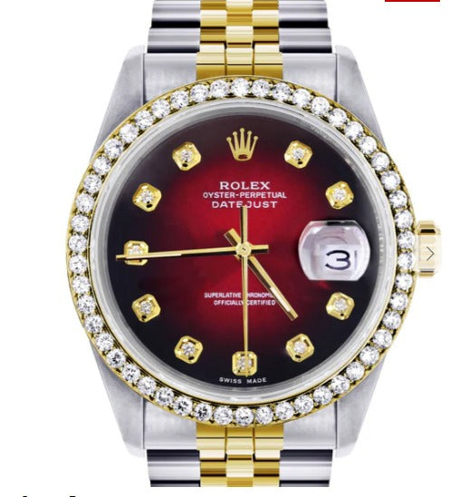 Gold Rolex Datejust Watch 16233 for Men | 36Mm | Red Dial | Jubilee Band