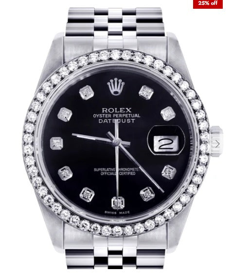 Mens Rolex Datejust Watch 16200 | 36Mm | Black Dial | Jubilee Band