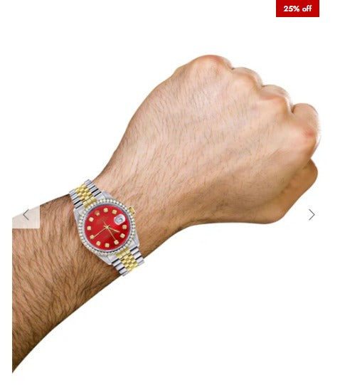Gold &amp; Steel Rolex Datejust Watch 16233 for Men | 36Mm | Diamond Red Mother Of Pearl Dial | Jubilee Band