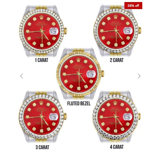 Gold &amp; Steel Rolex Datejust Watch 16233 for Men | 36Mm | Diamond Red Mother Of Pearl Dial | Jubilee Band