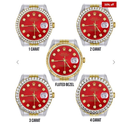 Gold &amp; Steel Rolex Datejust Watch 16233 for Men | 36Mm | Diamond Red Mother Of Pearl Dial | Jubilee Band