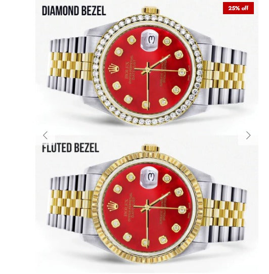 Gold &amp; Steel Rolex Datejust Watch 16233 for Men | 36Mm | Diamond Red Mother Of Pearl Dial | Jubilee Band