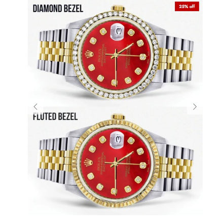 Gold &amp; Steel Rolex Datejust Watch 16233 for Men | 36Mm | Diamond Red Mother Of Pearl Dial | Jubilee Band