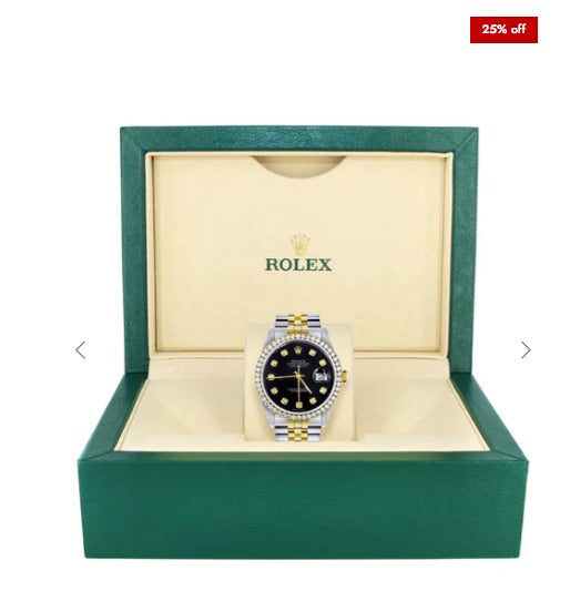 Gold Rolex Datejust Watch 16233 for Men | 36Mm | Black Dial | Jubilee Band
