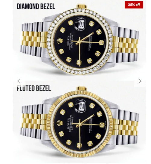 Gold Rolex Datejust Watch 16233 for Men | 36Mm | Black Dial | Jubilee Band