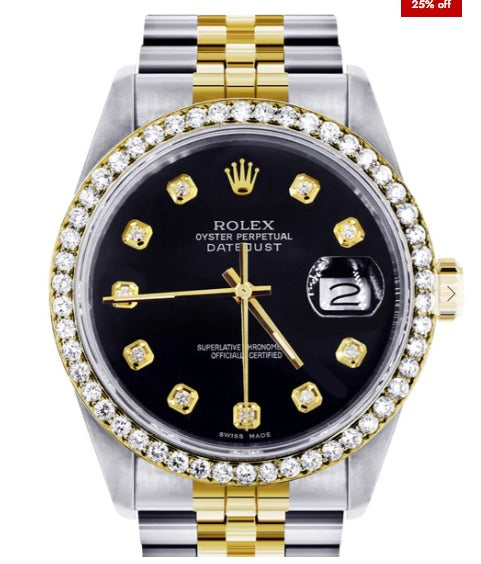 Gold Rolex Datejust Watch 16233 for Men | 36Mm | Black Dial | Jubilee Band