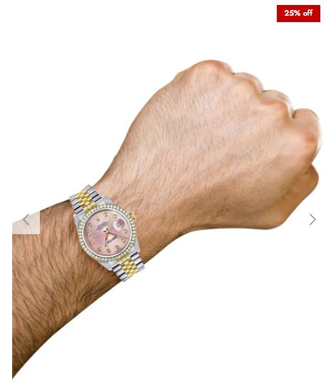 Gold Rolex Datejust Watch 16233 for Men | 36Mm | Pink Dial | Jubilee Band