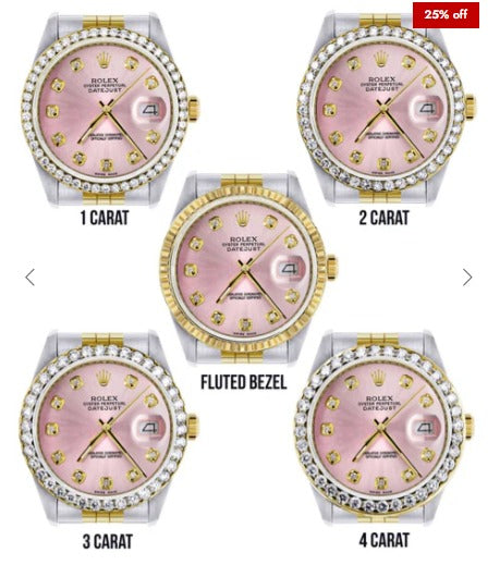 Gold Rolex Datejust Watch 16233 for Men | 36Mm | Pink Dial | Jubilee Band