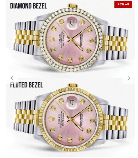 Gold Rolex Datejust Watch 16233 for Men | 36Mm | Pink Dial | Jubilee Band