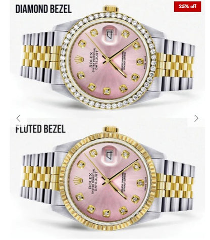 Gold Rolex Datejust Watch 16233 for Men | 36Mm | Pink Dial | Jubilee Band
