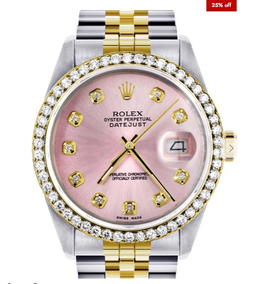 Gold Rolex Datejust Watch 16233 for Men | 36Mm | Pink Dial | Jubilee Band