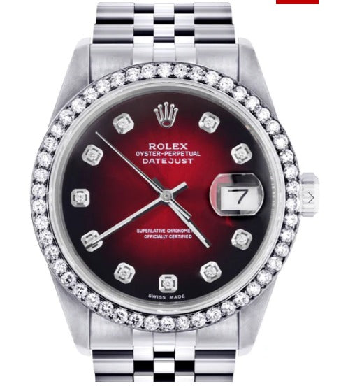 Rolex Datejust Watch | 16200 | 36MM | Red Dial | Jubilee Band | Stainless Steel