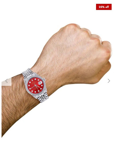 Diamond Mens Rolex Datejust Watch 16200 | 36Mm | Red Diamond Dial | Jubilee Band