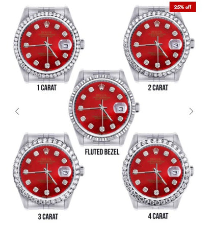 Diamond Mens Rolex Datejust Watch 16200 | 36Mm | Red Diamond Dial | Jubilee Band
