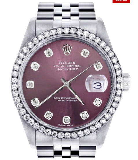 Mens Rolex Datejust Watch 16200 | 36Mm | Purple Dial | Jubilee Band
