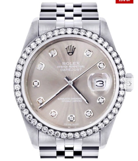 Mens Rolex Mens Watch Datejust 16200 | 36Mm | Grey Dial | Jubilee Band