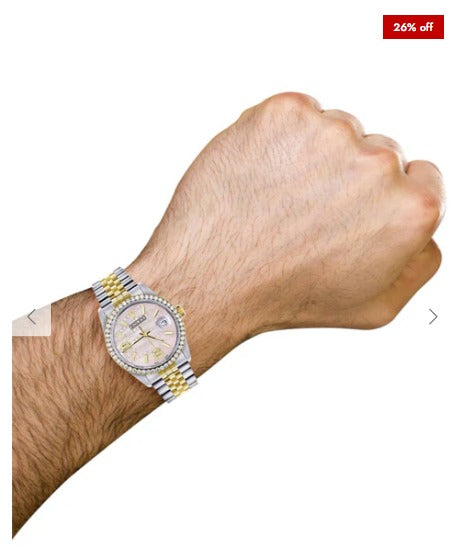 Gold &amp; Steel Rolex Datejust Watch 16233 for Men | 36Mm | Custom Diamond Pink Dial | Jubilee Band