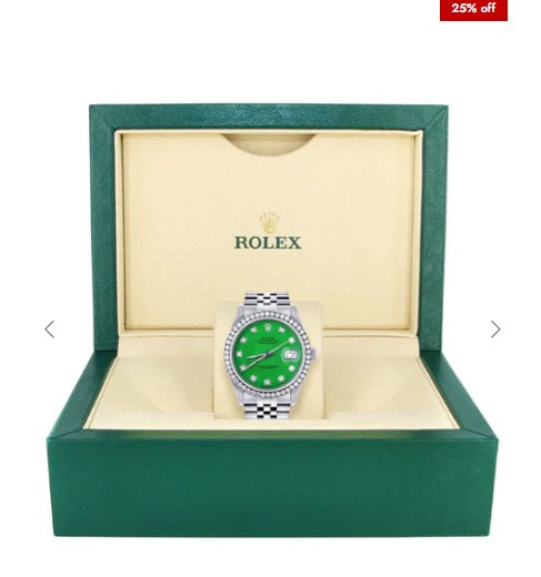 Mens Rolex Datejust Watch 16200 | 36Mm | Green Dial | Jubilee Band