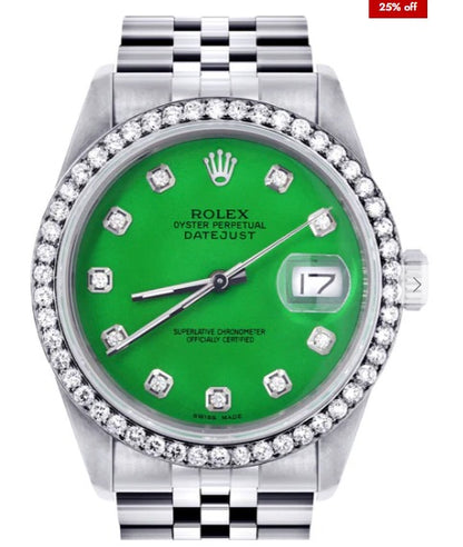 Mens Rolex Datejust Watch 16200 | 36Mm | Green Dial | Jubilee Band