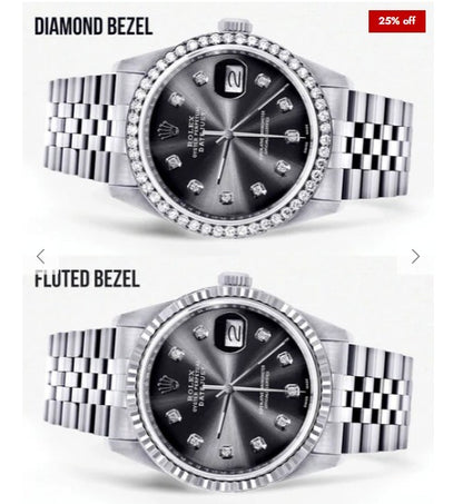 Mens Diamond Rolex Datejust Watch 16200 | 36MM | Fully Iced Out Diamond Roman Dial | Jubilee Band