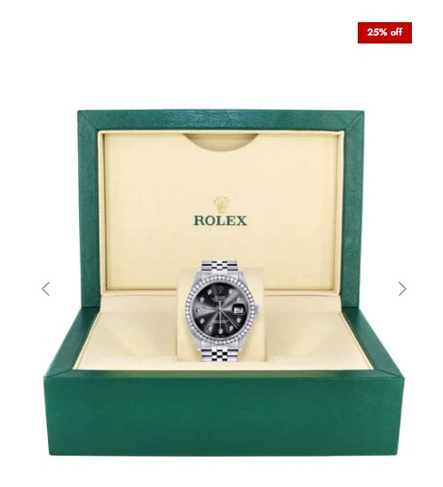 Diamond Mens Rolex Datejust Watch 16200 | 36Mm | Graphite Diamond Dial | Jubilee Band