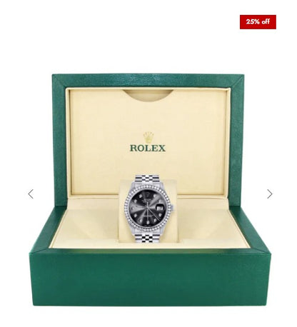 Mens Diamond Rolex Datejust Watch 16200 | 36MM | Fully Iced Out Diamond Roman Dial | Jubilee Band