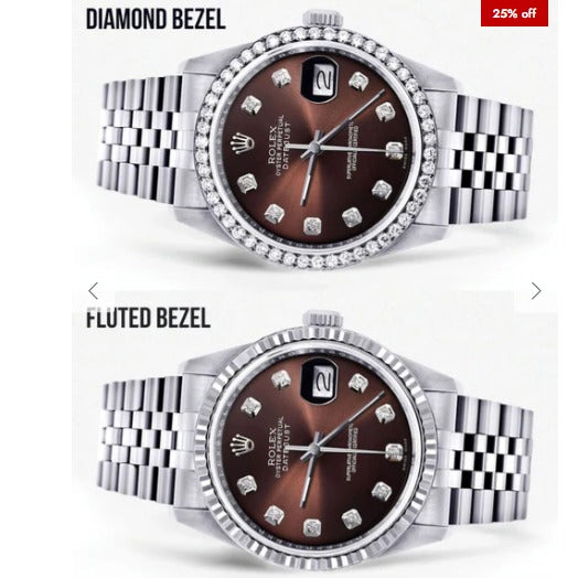 Diamond Mens Rolex Datejust Watch 16200| 36MM | Chocolate Diamond Dial | Jubilee Band