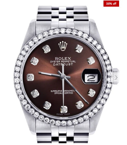 Diamond Mens Rolex Datejust Watch 16200| 36MM | Chocolate Diamond Dial | Jubilee Band