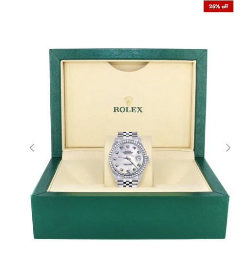 Diamond Mens Rolex Datejust Watch 16200 | 36Mm | White Mother Of Pearl Dial | Jubilee Band