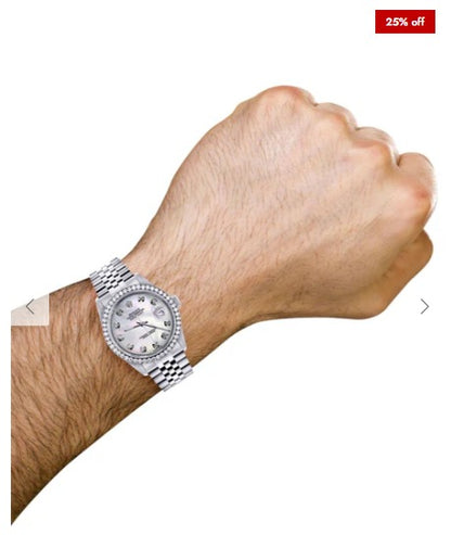 Diamond Mens Rolex Datejust Watch 16200 | 36Mm | White Mother Of Pearl Dial | Jubilee Band