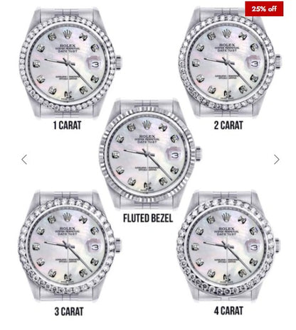 Diamond Mens Rolex Datejust Watch 16200 | 36Mm | White Mother Of Pearl Dial | Jubilee Band