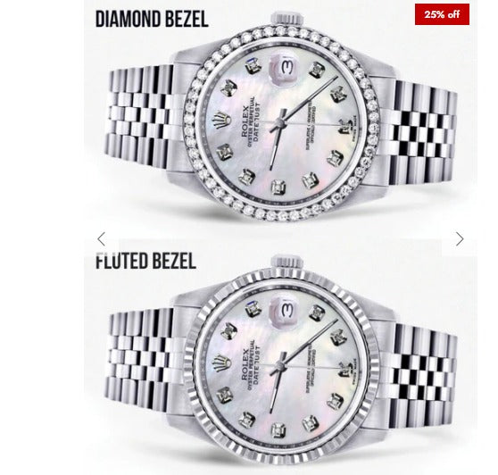 Diamond Mens Rolex Datejust Watch 16200 | 36Mm | White Mother Of Pearl Dial | Jubilee Band