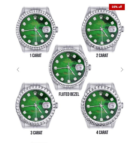 Diamond Mens Rolex Datejust Watch 16200 | 36Mm | Green Diamond Mother Of Pearl Dial | Jubilee Band