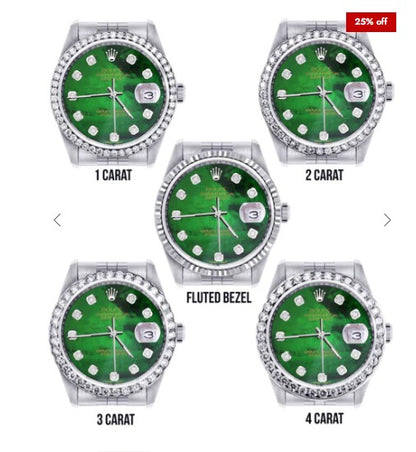 Diamond Mens Rolex Datejust Watch 16200 | 36Mm | Green Diamond Mother Of Pearl Dial | Jubilee Band