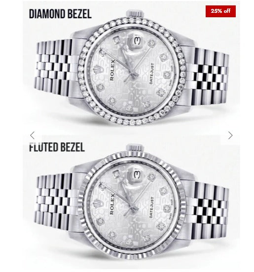 Diamond Mens Rolex Datejust Watch 16200 | 36 MM | Diamond Rolex Textured Jubilee Dial | Jubilee Band